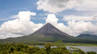 Arenal Volcano; Cerro Chato on the right; Lake Arenal in foreground