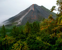Arenal Volcano in eruption in the moonlight, July 2010