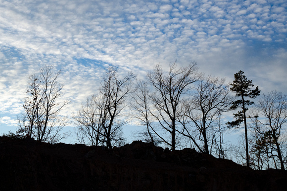 Ridgeline with cloudscape in late afternoon at Willis Mountain kyanite mine, Sprouse's Corner